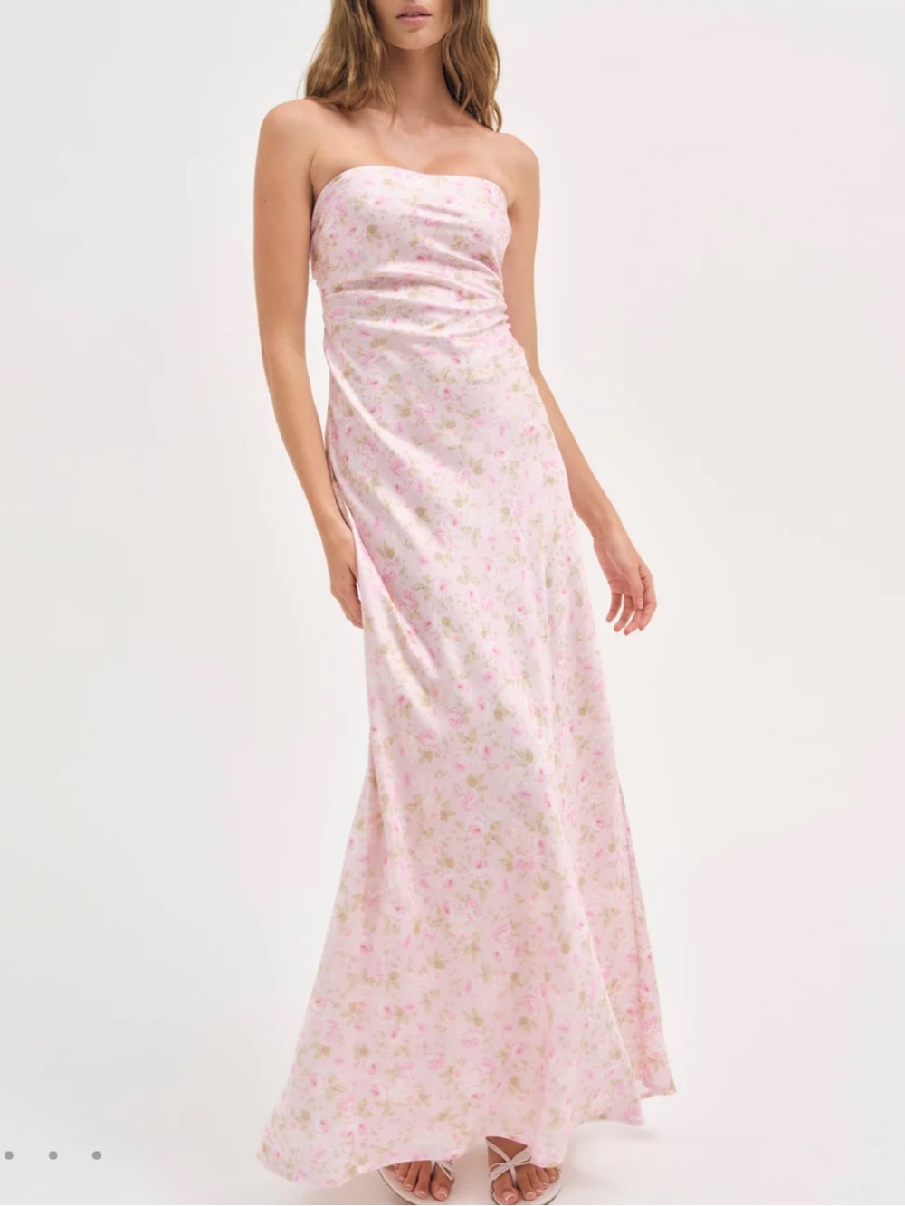 For Love & Lemons Carla Pink Floral Strapless Maxi Dress